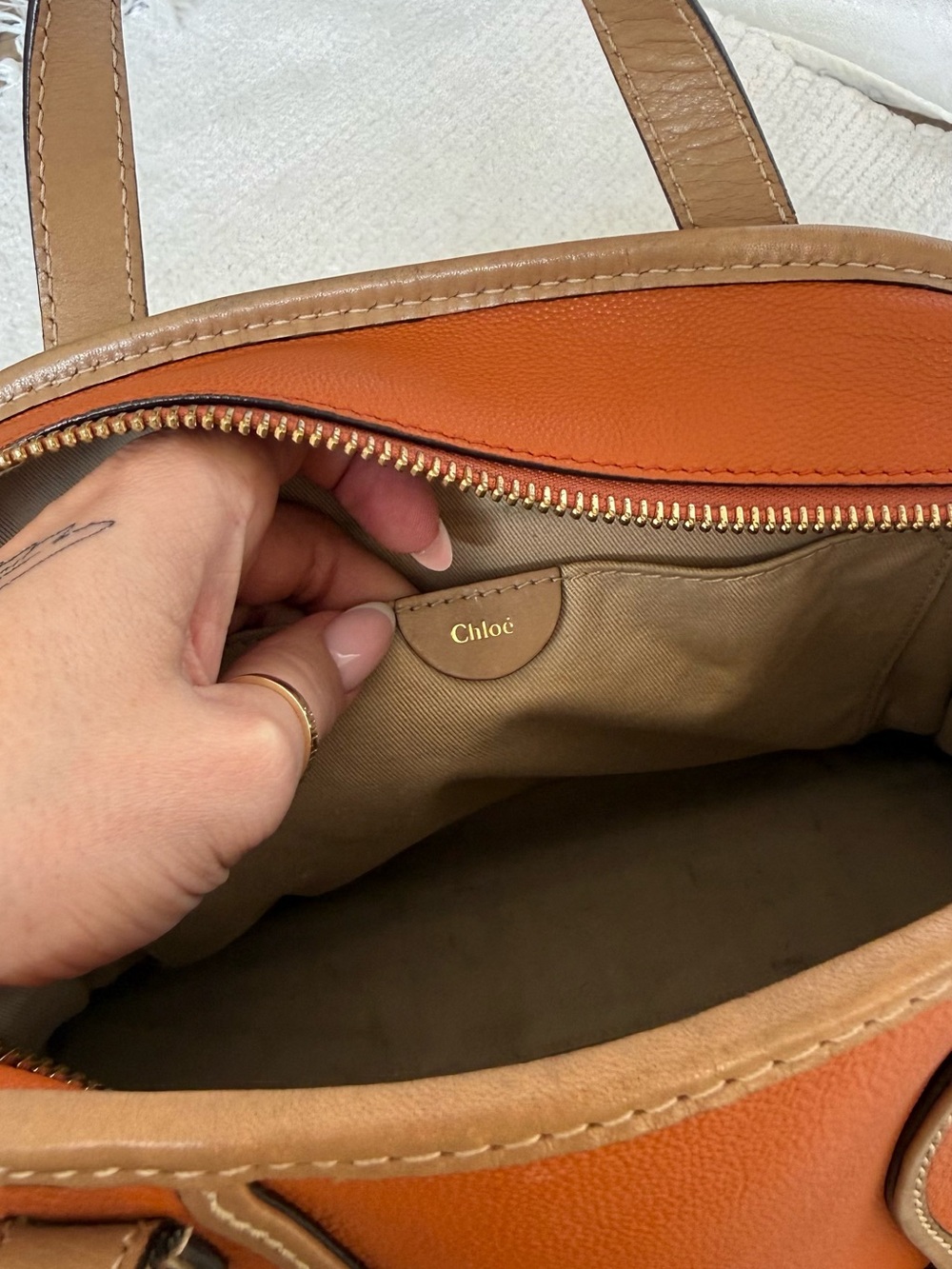 Chloe Orange & Tan Leather Satchel with Gold Hardware - Picture 5 of 13